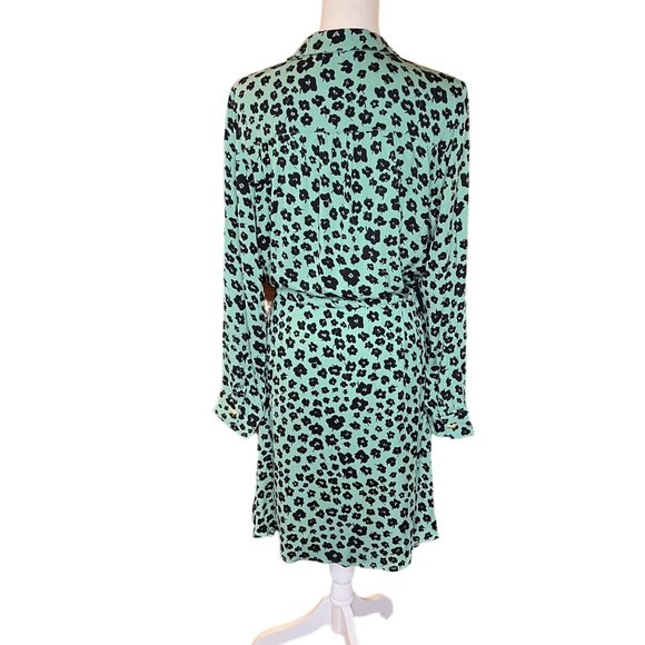FABIENNE CHAPOT Anthro‎ Green Floral Tie Waist Viscose Shirt Dress Sz Large - Picture 2 of 11